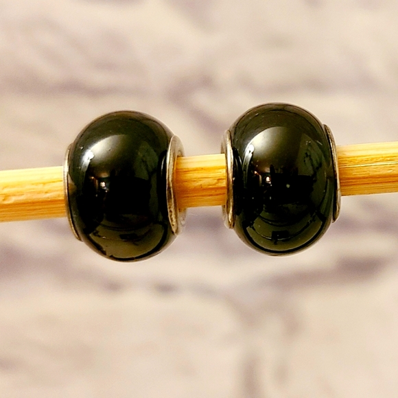 Solid Glass and Silver Large Hole Bead - Picture 2 of 4